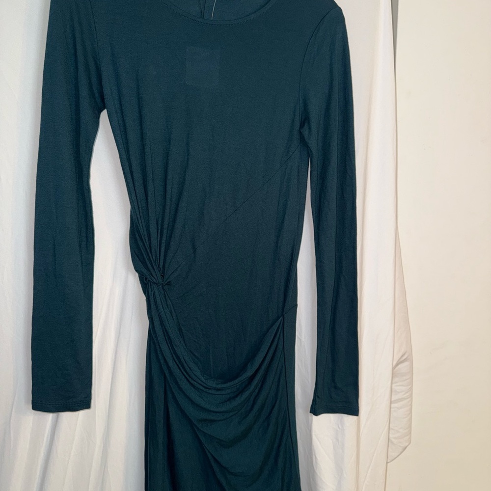 Zara Women’s Dress Small NWT | Teal Rouched Women’s Long Sleeve Dress - Picture 2 of 11